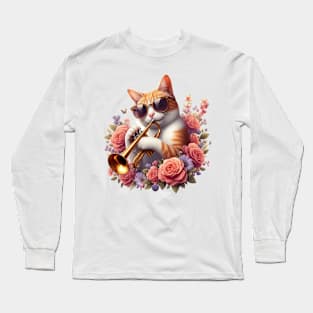 trumpet cat - jazz meow cat Long Sleeve T-Shirt